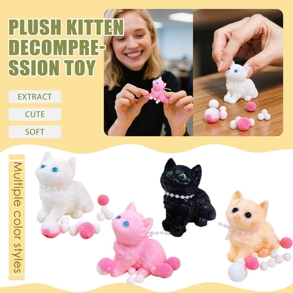 Cat Toy, Sensory Squeeze, Cute Stuffed Animal, 4X3 In, Squeeze Toy, Stress Toy, Pink Desk Decor, Pearl Decor, 1 Pc