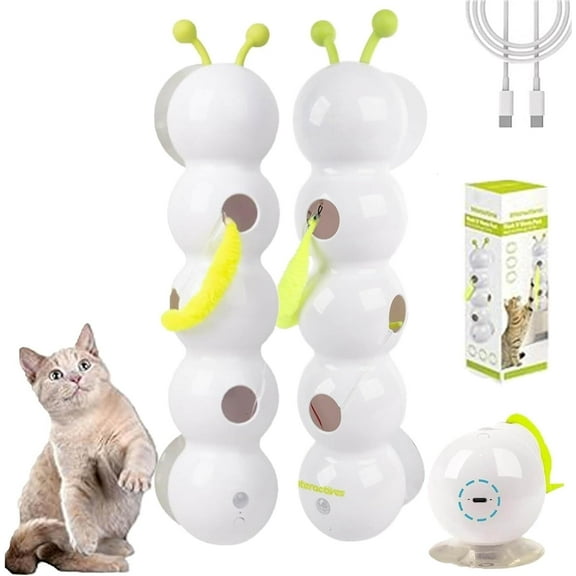 Cat Toy,Smart Motion Cat Toy with Worm Design, Happy Cats Toys with Suction Cup, Suitable for Indoor Wall, Door and Window Installation(2 PCS)