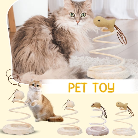Cat Toy Spiral Spring Scratcher Pad with Linen Mouse and Fish Teaser, Interactive Indoor Cat Exercise Toy for Hunting, Pouncing and Self Play, Easter Gifts for Cat Owners, 1Pcs A