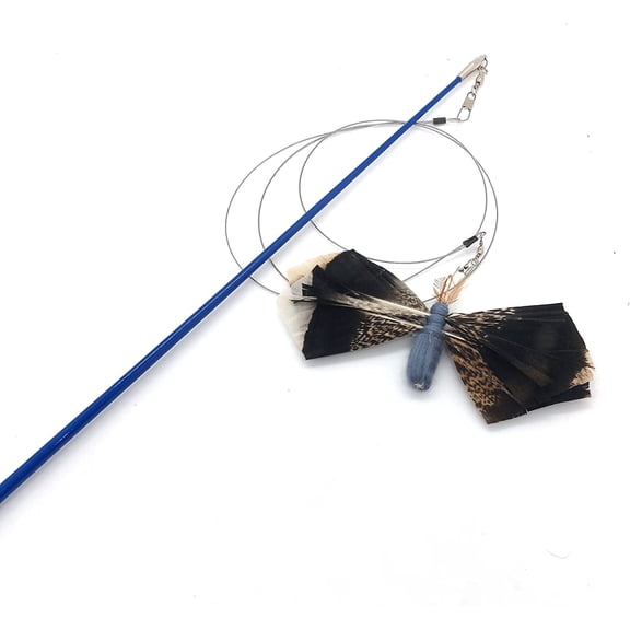 Kat Fly 4 Inch Handmade Cat Toy Teaser Refill Turkey Butterfly with 21 Inch Blue Wand - Blue Natural Material