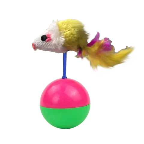 Cat Toy Tumbler Treat Dispenser, Interactive Design with Colorful Plush Mouse & Stable Base, for Indoor Cats Playtime & Mental Stimulation