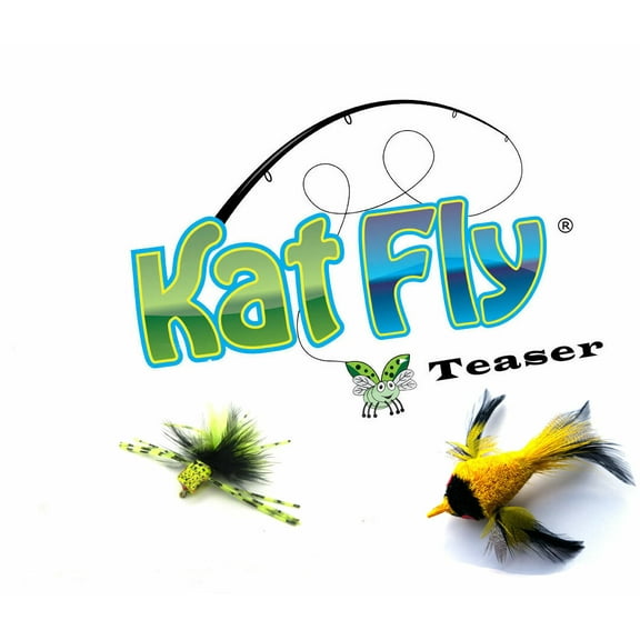 Cat Toy Wand Refill Attachment - Bird and Bugsy Kat Fly Teaser Set