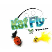 Kat Fly 2 Pack Handmade Cat Toy Teasers - Orange Mouse & Yellow Clownfish Natural Material Wand Refills