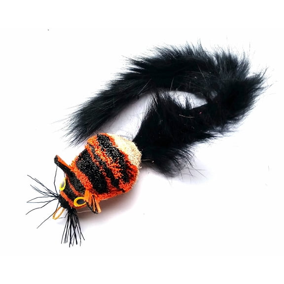Kat Fly 6 Inch Handmade Cat Toy Teaser Wand Refill Mouse with Tail - Orange Natural Material Toy