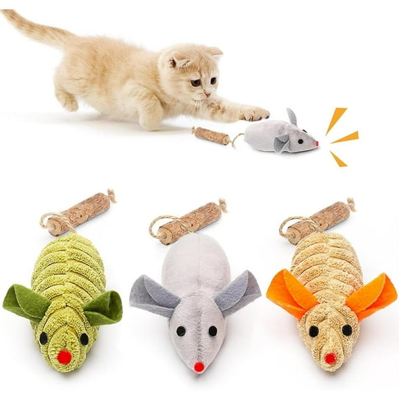 Cat Toys 3Pcs Squeak Mice, Interactive Catnip Silvervine Animals Toys for Indoor Kittens, Dental Matatabi Cat Nip Chirping Toy, Cat Chew Exercise Toy for All Breeds and Species