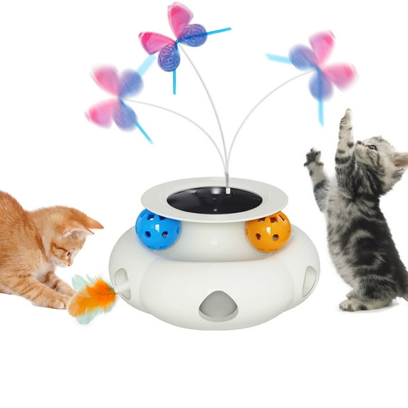 Electric Cat Toy, Interactive Cat Toys, Butterfly Rotation Balls Smart Cat Feather Wand USB Indoor Cat Toys