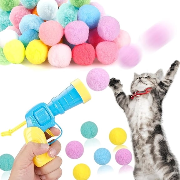 Cat Toys Ball Launcher Gun for Indoor CatsInteractive Plush Fuzzy Balls Blaster for Self PlaySilent Shooting Foam Ball Set for Kitten Exercise and Hunting InstinctMulticolor