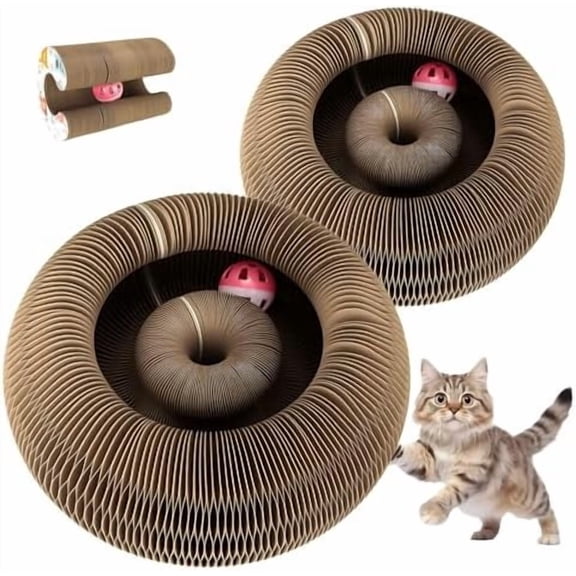Cat Toys & Cat Scratching Board, Reversible Magic Organ Infinity Cardboard, Kitten Scratcher Pads for Outdor Indoor 2-Pack