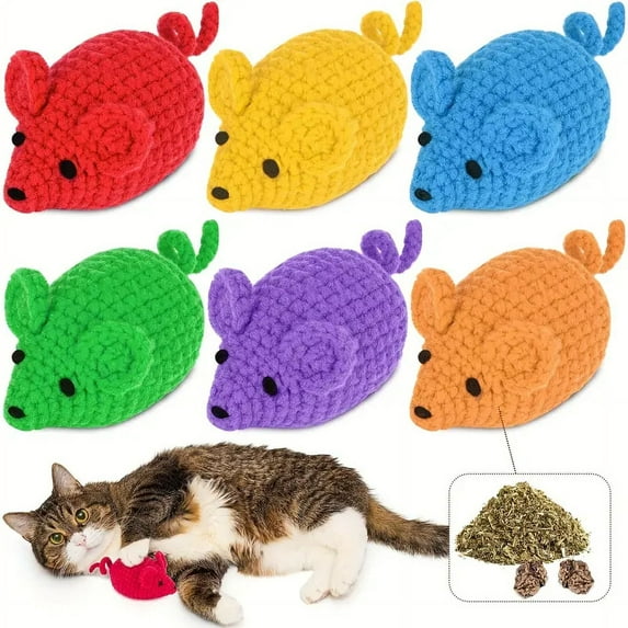Cat Toys Catnip Mice Toys 6 Pcs,Woolen Yarn Crochet Mouse Animals Toys,Cat Nip Toys for Indoor Cats Kitten,Cat Chew Toy for Teeth Cleaning Cat Kicker Kitty Toys