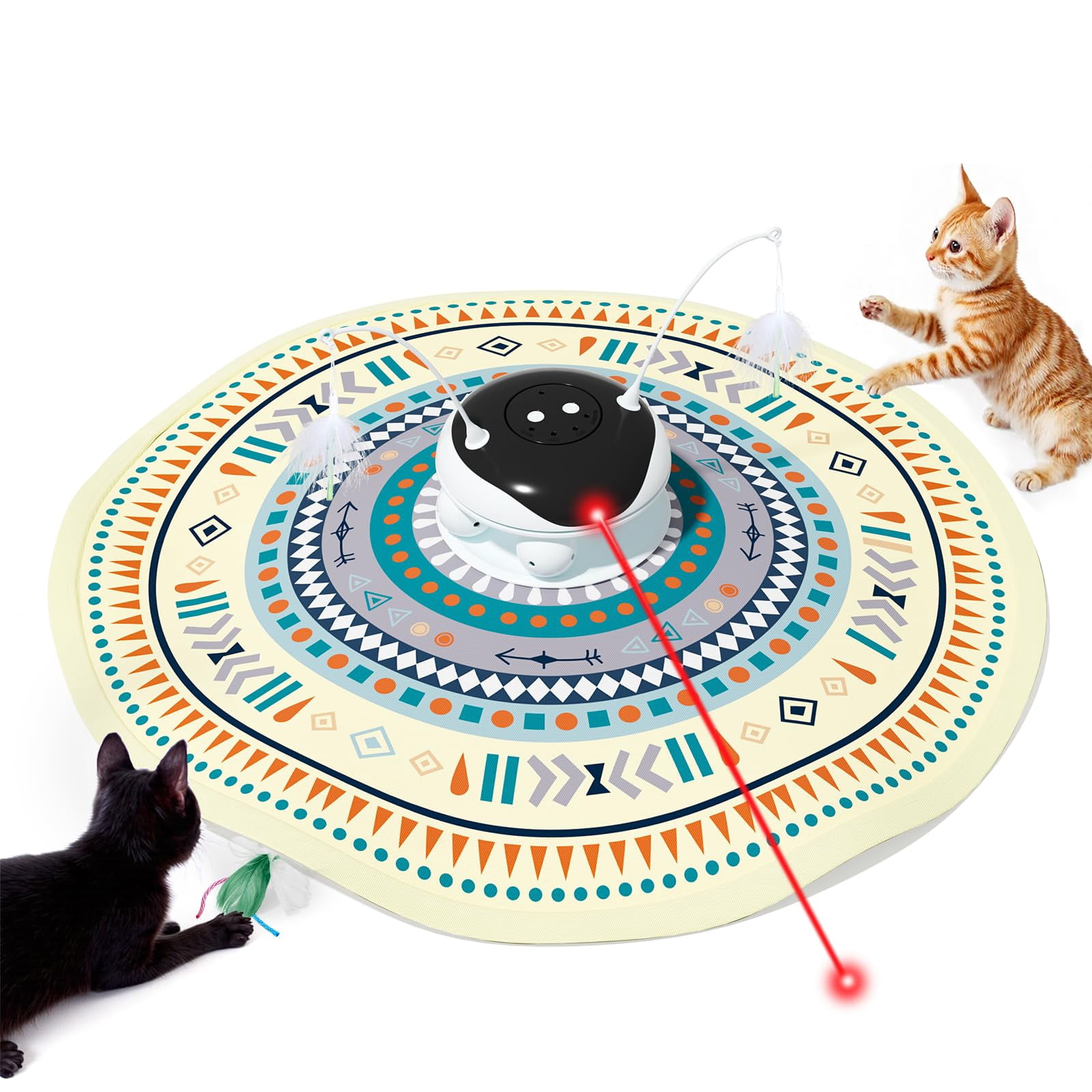 Cat Toys Chargeable 5in1 And Seek Automatic Interactive  Chirping Moving Ambush Track Balls Indoor Exercise Kicker 24 Inch Cover For All Breeds Boho Style - Beige