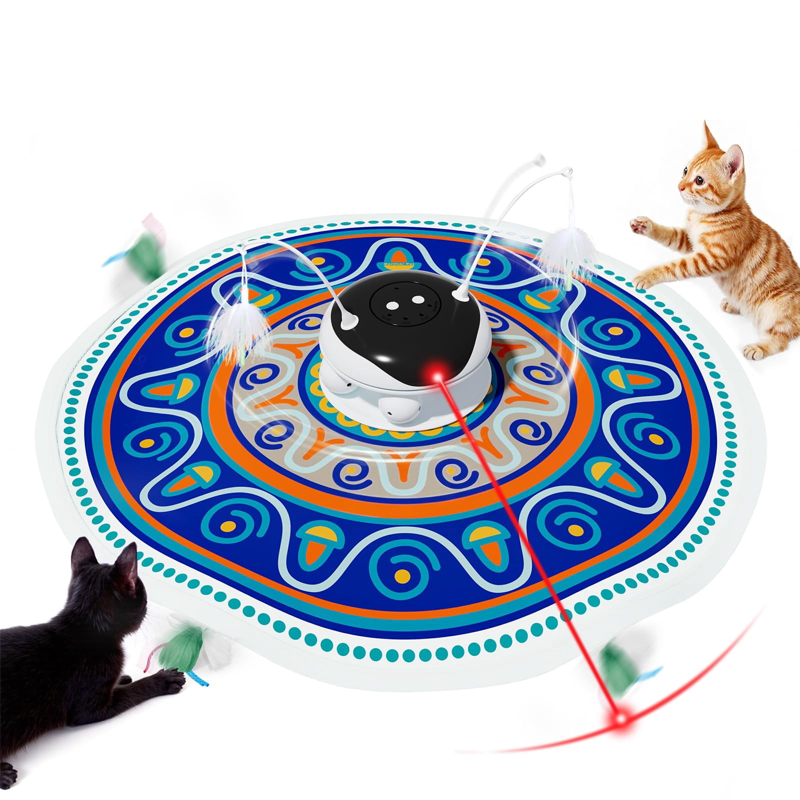 Cat Toys Chargeable 5in1 And Seek Automatic Interactive  Chirping Moving Ambush Track Balls Indoor Exercise Kicker 24 Inch Cover For All Breeds Boho Style - Blue