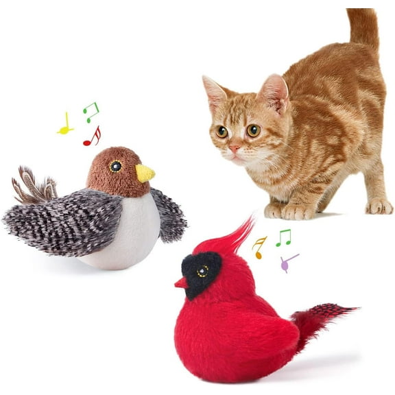 Cat Toys Chirping Birds 2 Pcs with Catnip SilverVine, Interactive Cat Kicker, Lifelike Birdie Tweets, Indoor Kitty Kitten Exercise Toys 4.0"