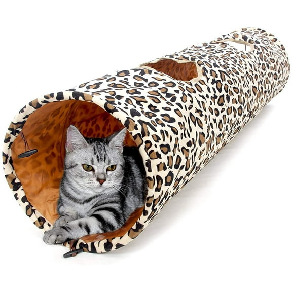Cat Toys Collapsible Tunnel Leopard Cat Tunnel Tube for Cat,Rabbits and Dogs