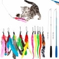 thumbnail image 1 of Cat Toys Feather Toy, 2PCS Retractable Wand and 10PCS Replacement Teaser with Bell Refills, Interactive Catcher and Funny Exercise for Kitten., 1 of 6