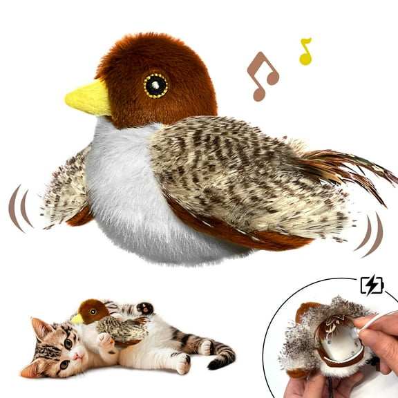 Cat Toys Flapping Bird Rechargeable Touch Activated Toy Interactive Kitten Exercise Toy Catnip Vibration Sensor Toy