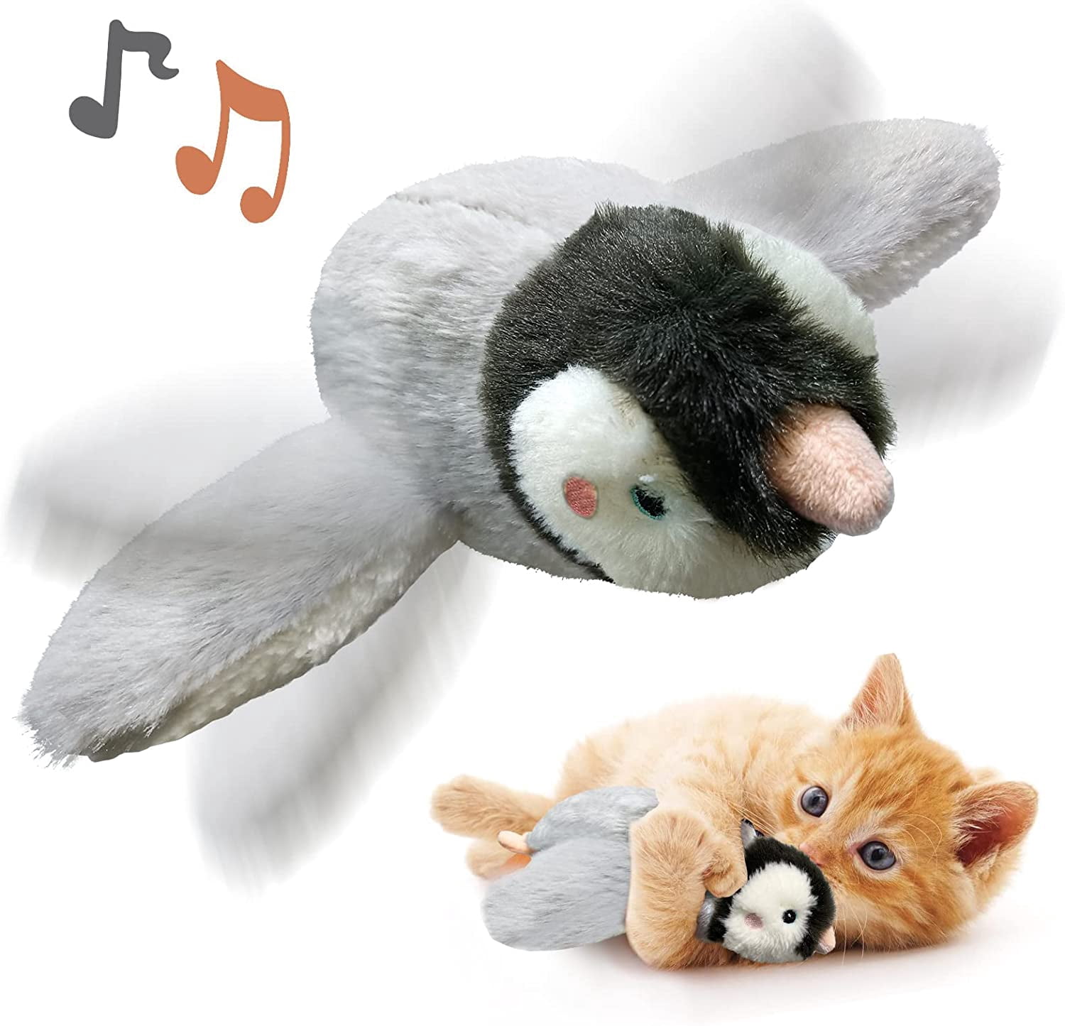 Cat Toys, Flapping Wings Sparrow Catnip Toys, Vivid Chirping, Simulation Bird Interactive Cat Toy for Kitten Kitty Exercise, Fluffy Plush Dog Toys, Touch Activated, USB Rechargeable