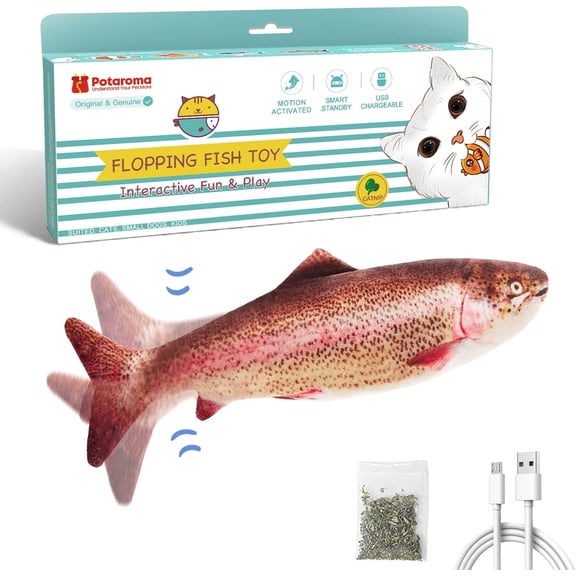 Cat Toys Flopping Fish with Catnip, Moving Kitten Kicker, Floppy Wiggle Carp for Small Dogs, Interactive Motion Kitty Exercise, 10.5 Inches