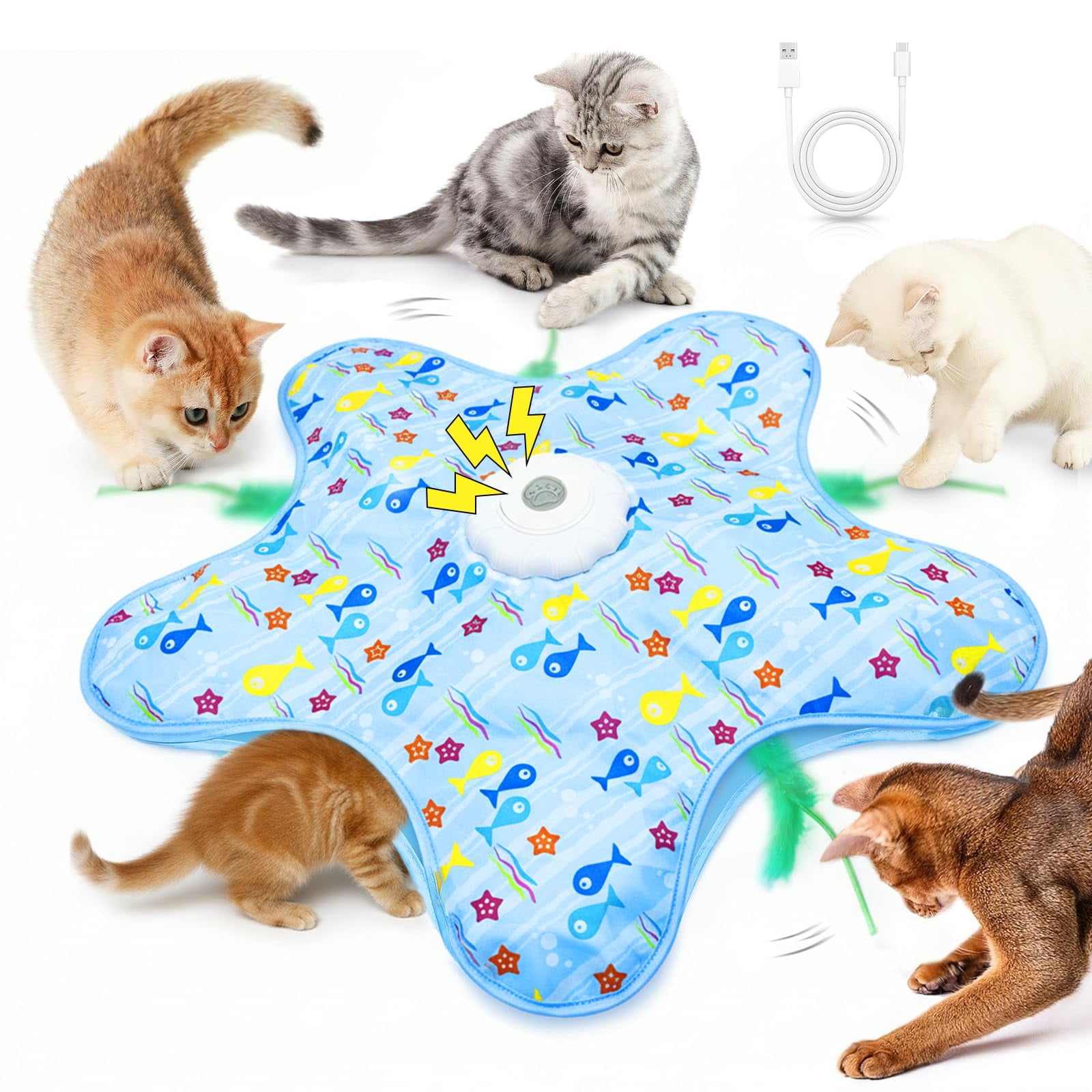 Cat Toys For Indoor Cats  Rechargeable Interactive With Touch-activated And Seek Fluttering Mouse Squeaker Bored Adult Blue