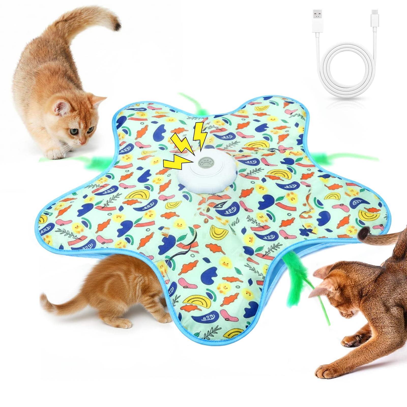 Cat Toys For Indoor Cats  Rechargeable Interactive With Touch-activated And Seek Fluttering Mouse Squeaker Bored Adult Green