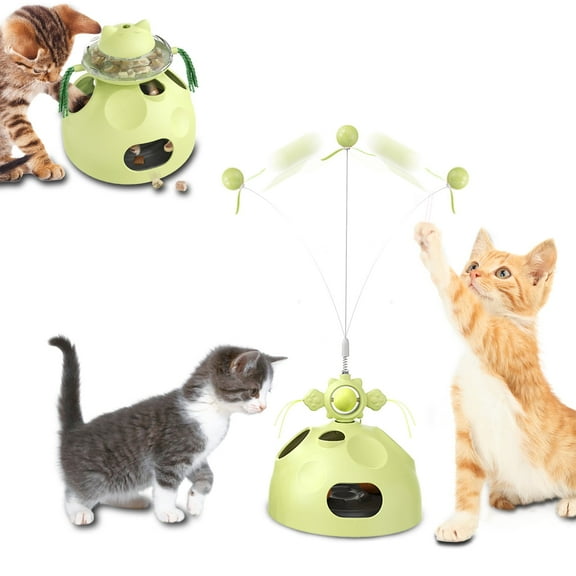 Cat Toys, Green Cat Fetch Ball Spinning Leaky Food Catstick Interactive Cat Toy for Indoor Cats