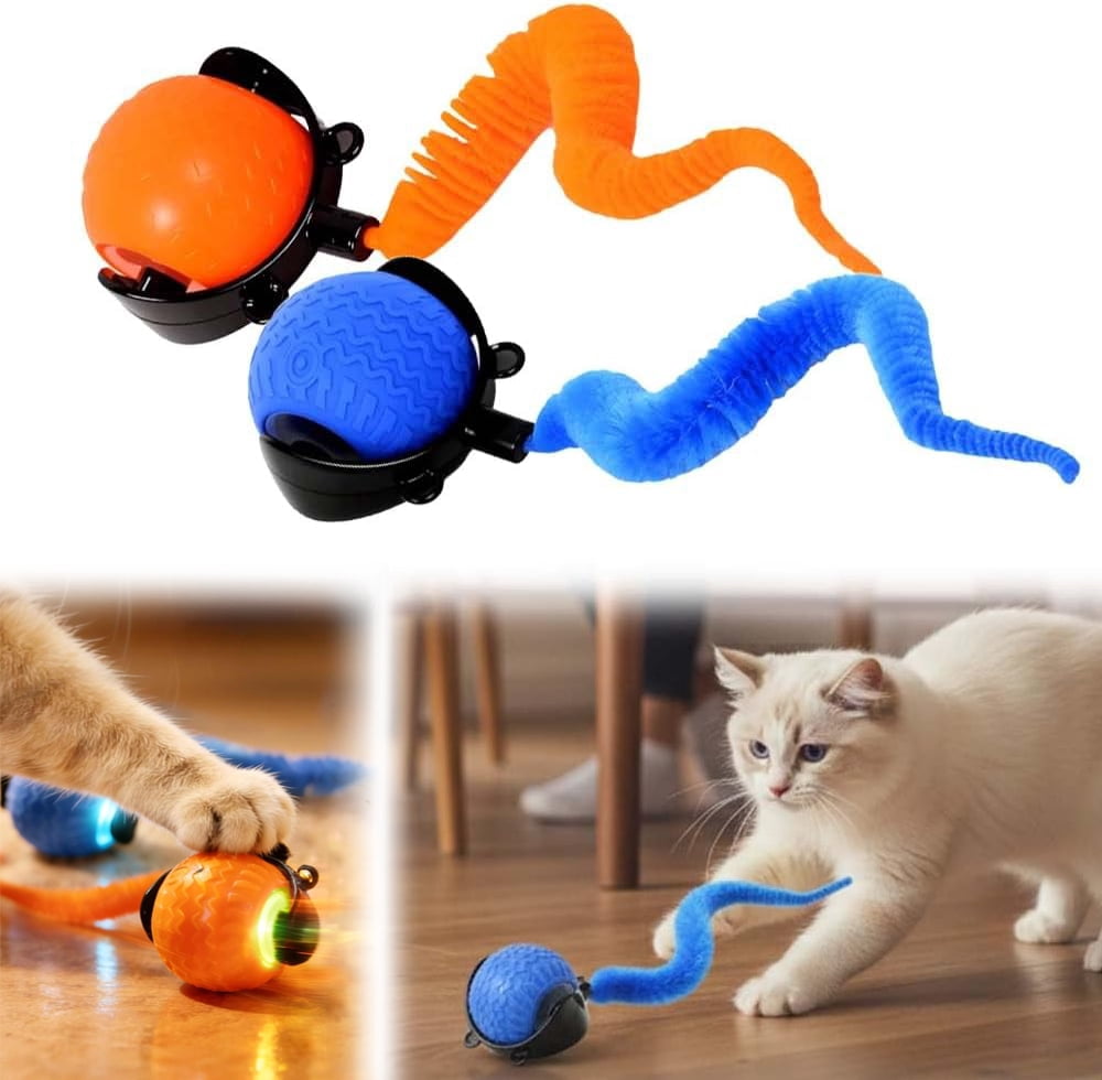 Cat Toys for Indoor Cats, 2026 New Interactive Cat Toy Ball, Automatic Moving Cat Toy for Indoor Use, Rechargeable Feather Tail Cat Toy with Stimulation for Small Medium Large Cats (Mixed)