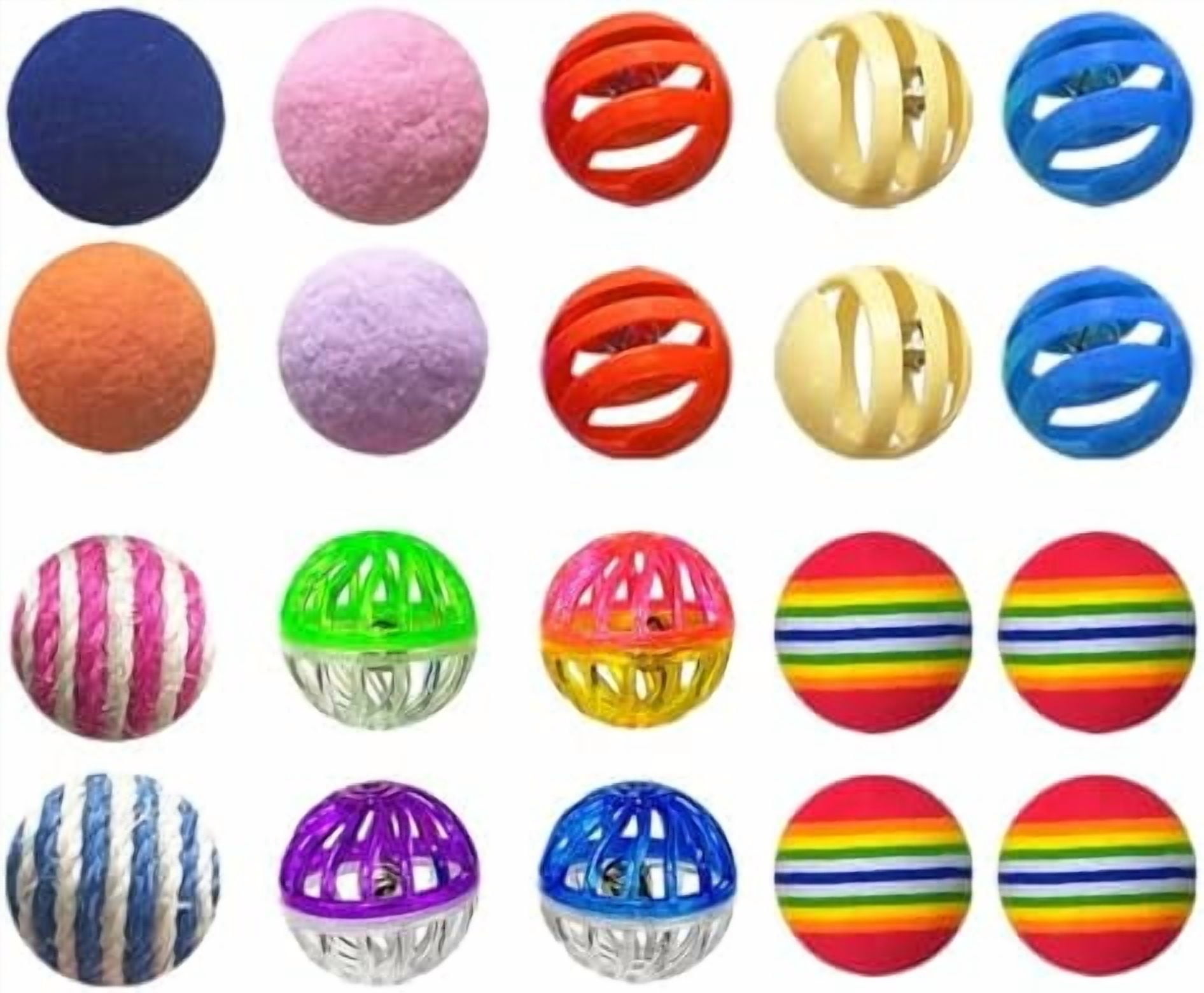 Cat Toys for Indoor Cats, Cat Toys Balls, 20 Packs Interactive Cat Toy Set with Colorful Bell, Jingle Bell, Rainbow, Pompom and Sisal Ball for Kittens
