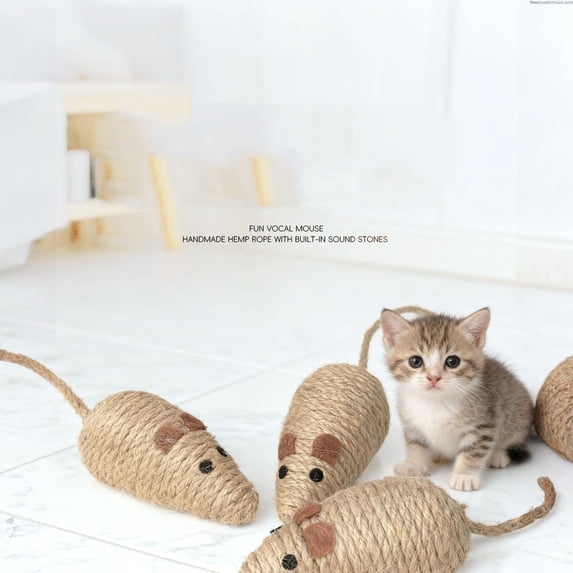 Cat Toys for Indoor Cats, Sisal Mouse Cat Chew Toy for Boredom, Interactive Kitten Teething Toys for Self Play, Rope Teaser Toy, Easter Gifts for Cats C