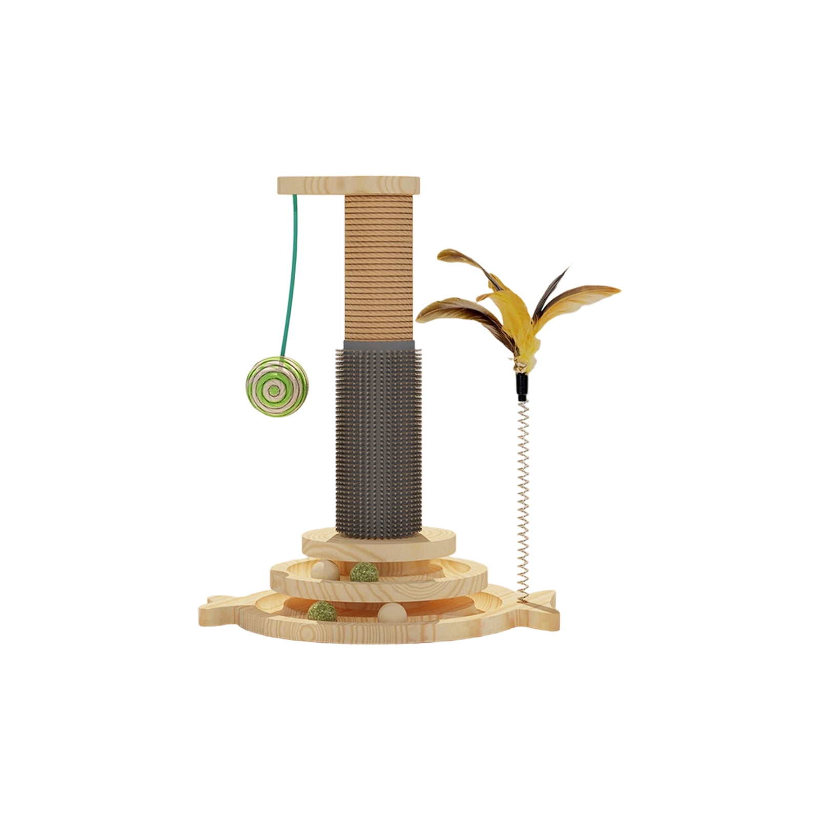 Cat Toys for Indoor Cats – Wooden Rotating Toy Set with Catnip Wand & Scratch Board for Mental Stimulation, Anxiety Relief & Claw Maintenance, 3-Piece Kit