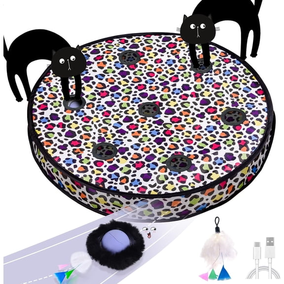 Cat Toys, Interactive Activated Moving Ball in 7 Holes Mat, Automatic Fast Rolling Ball, Hide and Seek Toys for Indoor Cats, Exercise Kicker Mouse Catching Game