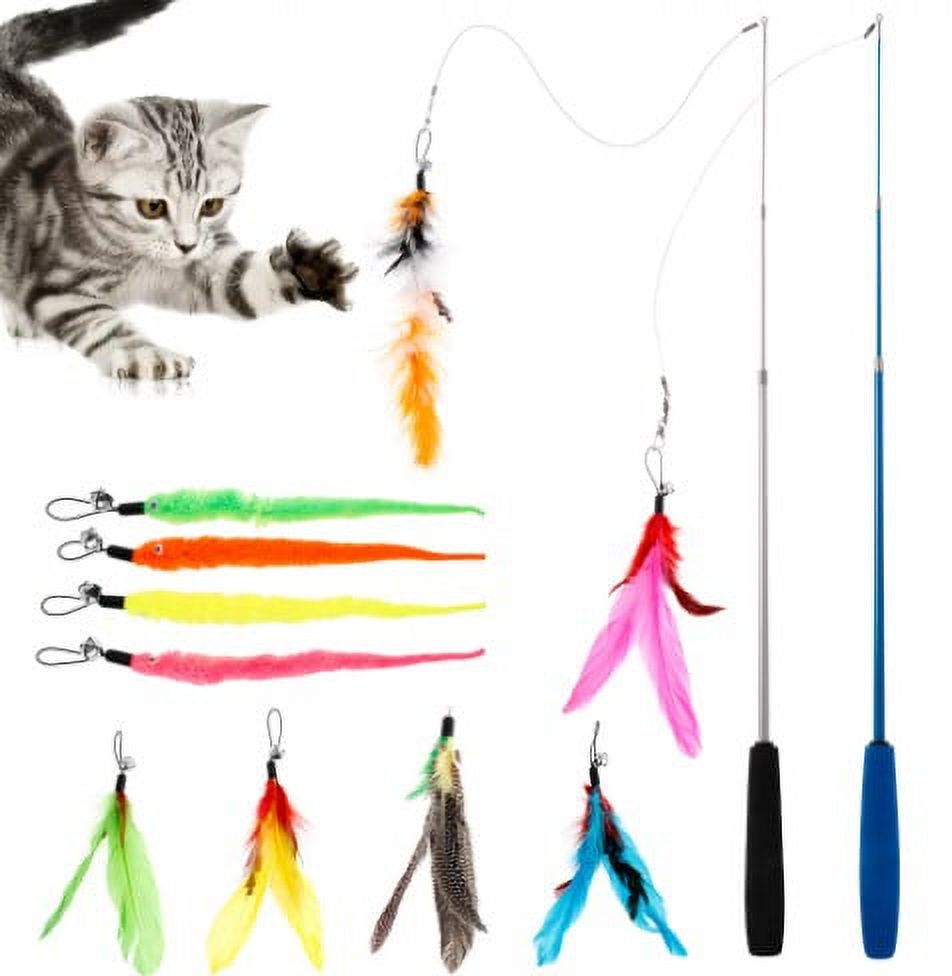 Cat Toys Interactive Cat Feather Wand, Kitten Toys Retractable Cat Wand