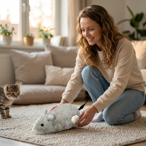 Cat Toys, Interactive Cat Toys for Indoor Cats, Catnip Toys Mouse, Plush Fabric Self-Moving Wind-Up Mouse, Clockwork Mouse Model, Light Gray 6X2X2 in Wind-Up Plush Jumping Toys