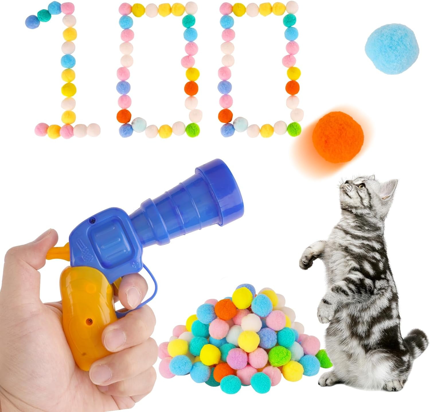 OUDDODU Cat Toys Balls with Launcher,Interactive Fuzzy Soft Balls with 100  Pcs Colorful Cat Pom Pom Balls,Silent Toy and DIY Fun for Indoor Cats,Bite  Resistant and Best Gift for Cats. - Yahoo