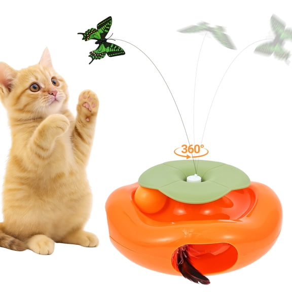 Cat Toys Interactive for Indoor Rechargeable Automatic Rotating Feather Wand Toy Tumbler Design Electric Fun Tracker Exercise Gift Stimulate to Chase and Hunting for Bored Cats Kitten
