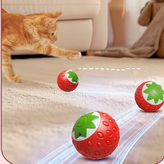 Cat Toys Interactive Rolling Ball for Indoor Cats,Cute Soft Squeaky Plush Ball with Bell for Kittens Self Play,Automatic Rolling Toys for Exercise and Boredom Relief,As Show
