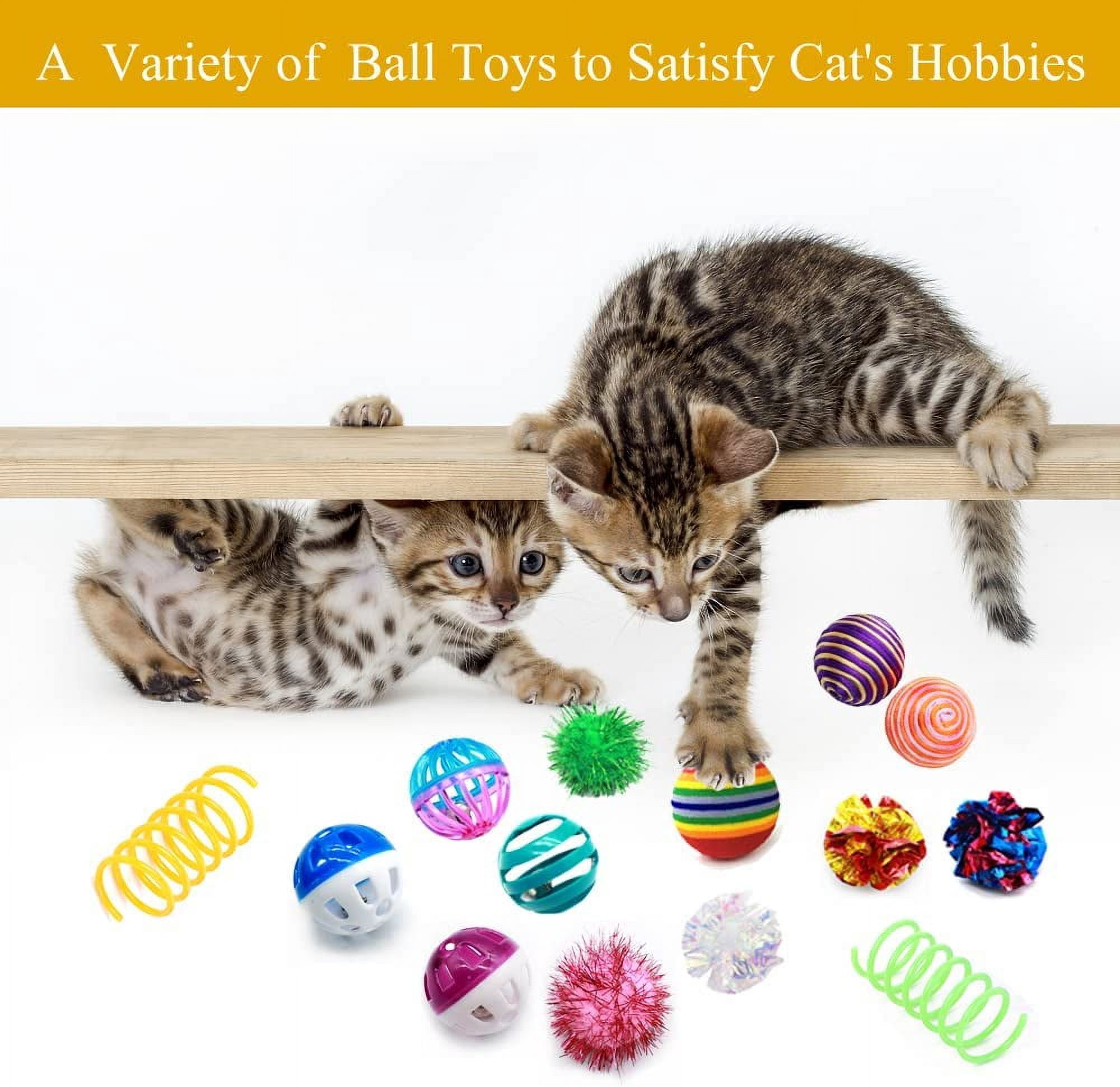Cat Toys Kitten Assortment - Rainbow, Crinkle, Sparkle, Bell & Sisal Balls for All Cats - 30 Packs