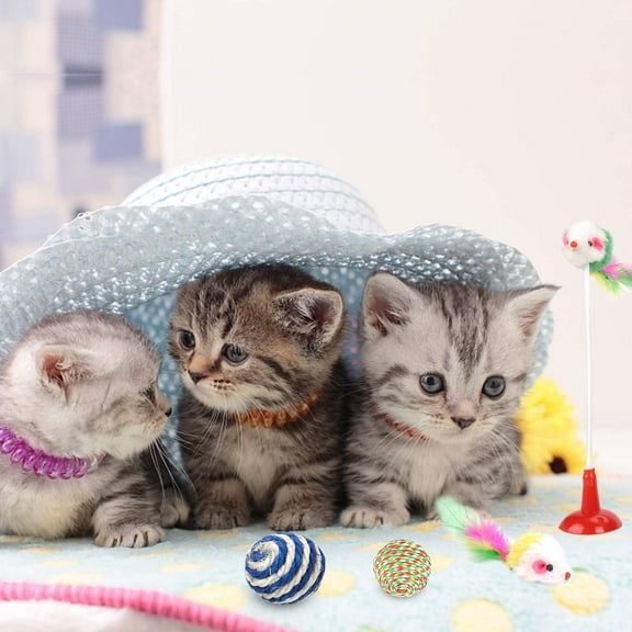 Cat Toys Kitten Toys Assortments, 16PCS Variety Kitty Toy Set Including Interactive Feather Teaser Toy, Mouse Tumbler