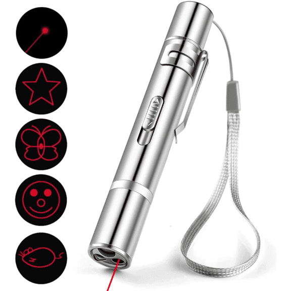 Cat Toys Laser Pointer Rechargeable Cat Laser Toy Interactive Cat Toys for Indoor Cats Kittenes Dogs LED Flashlight 7 Adjustable Patterns Red Light Remotes Teaching Tool USB