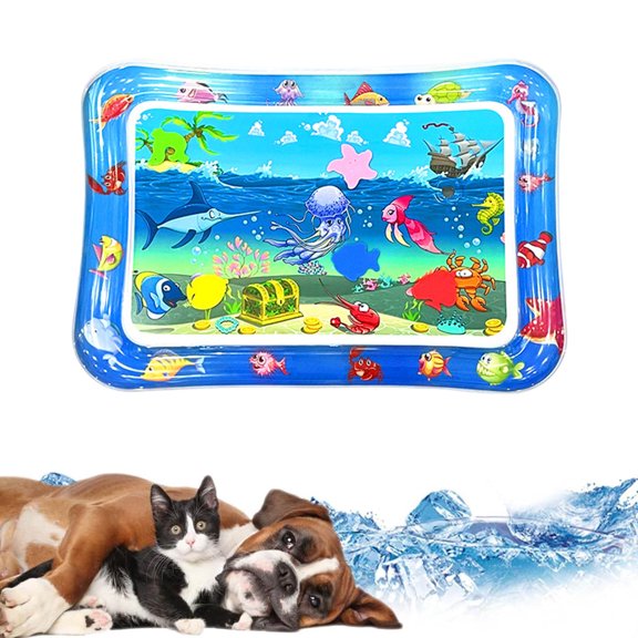 Cat Toys Mat with Floating Fish, Interactive Water Sensory Game Pad, Inflatable Cushion for Cooling, PVC Material, Pet Entertainment for Summer