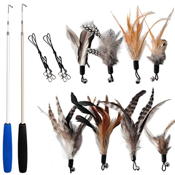 Cat Toys - No Chemical Dyeing Cat Feather Toys for Indoor Cats - Include Cat Wand and Natural Feather Refills