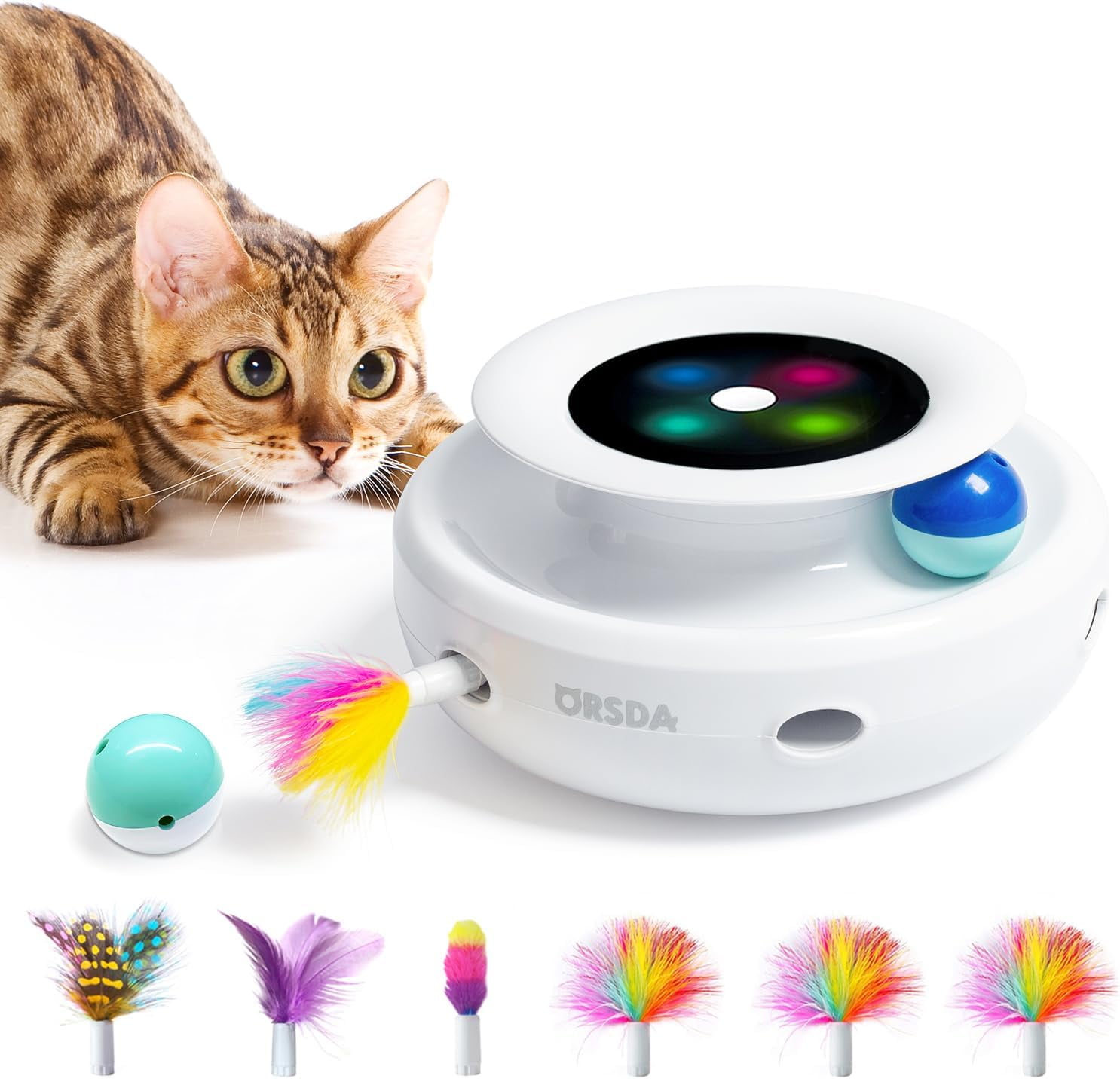 PETDURO Spinning Cat Toys for Kittens Toothbrush with Light Balls, Bel
