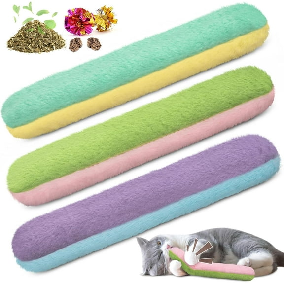 Cat Toys Pillows 3 Pcs, Refillable Catnip Toys with Crinkle Sound Inside, Interactive Indoor Kitty Kicker Sticks, Cat Nip Kitten Toy 10.1 Inches