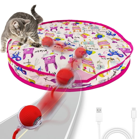 Cat Toys Rechargeable Electronic Pet Toy Ball Fast Rolling in Pouch Interactive Cat Toys for Indoor Cats