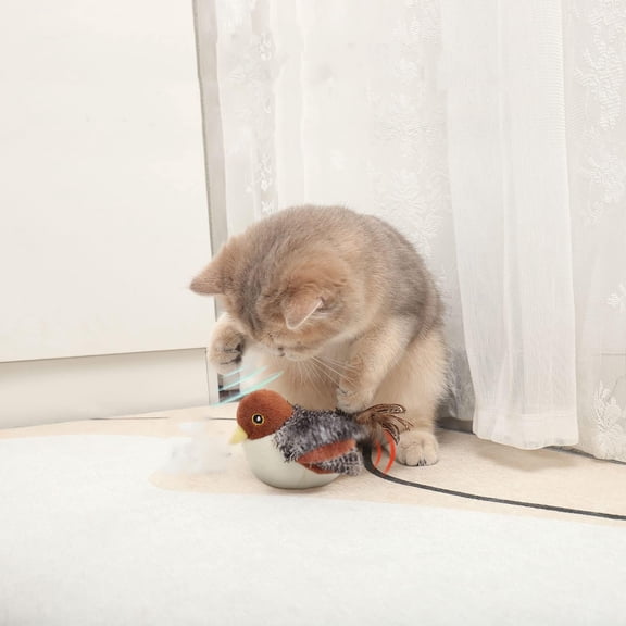Cat Toys Rechargeable Flapping Bird Sparrow, Lifelike Chirp Tweet, Touch Activated Interactive Toy for All Breeds