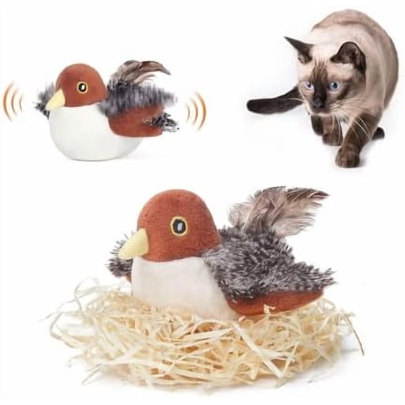 Cat Toys Rechargeable Flapping Bird Sparrow, Lifelike Chirp Tweet, Touch Activated Kitten Toy Interactive Cat Exercise Toys for All Breeds Cat Kicker Catnip Toys 4.0 Inches