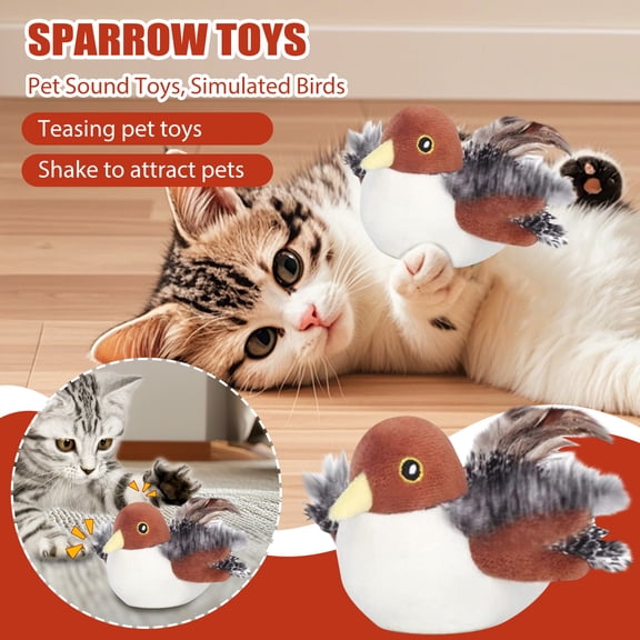 Cat Toys Rechargeable Flapping Bird Sparrow, Lifelike Chirp Tweet, Touch Activated Kitten Toy Interactive Cat Exercise Toys for All Breeds Cat Kicker Catnip Toys 4.0 Inches