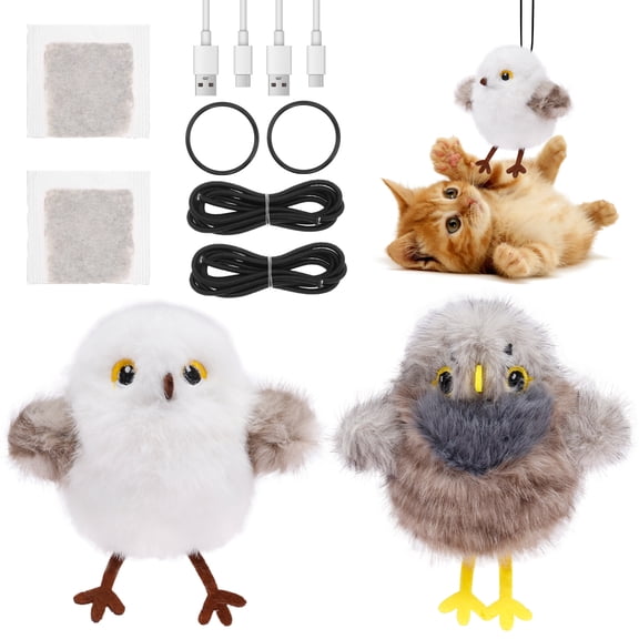 Cat Toys Rechargeable Flapping Bird,USB Rechargeable Touch Activated Simulation Bird with Catnip & 3 Modes,Interactive Kitten Play Toy for Indoor Cats(2Pcs)