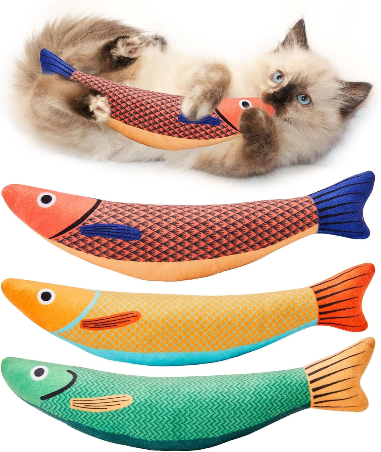 Havenfly Cat Toys Saury Fish, 3 Pack Catnip Crinkle Sound Toys Soft and Durable, for Indoor Kitten Exercise 9.4 inches for All Breeds