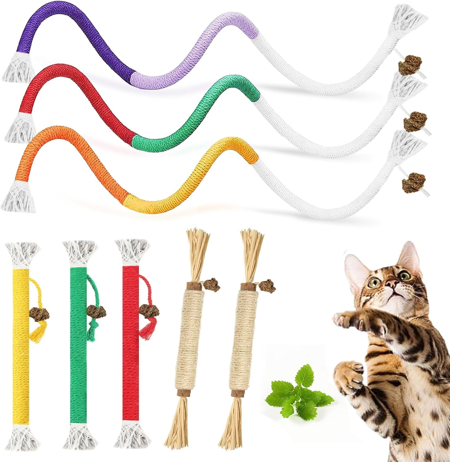 Cat Toys Silvervine Sticks - 8Pack Natural Silvervine Sticks for Cats, Cat Chew Toy for Teeth Cleaning, Interactive Kitten Chew Ropes to Redirect Chewing Habits, Kitty Chew Sticks