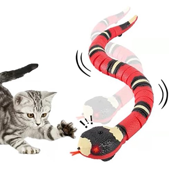 Cat Toys Snake Interactive,Kitten Toys,Realistic Smart Sensing Snake Toy,USB Rechargeable,Automatically Sense Obstacles and Escape,Electric Tricky Snake Cat Toys for Indoor Cats Dogs(Pink snake)