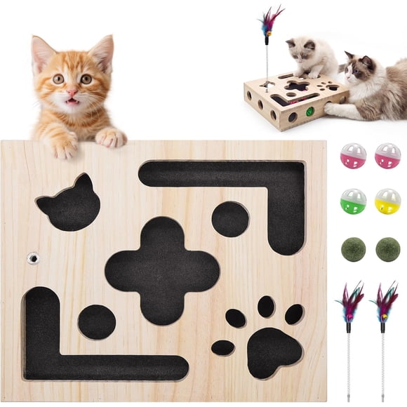 Cat Toys for Indoor Cats - Wooden Cat Nail File Box, Interactive Cat Scratching Puzzle Feeder, 2026 Upgraded Natural Claw Care Cat Scratcher Toy